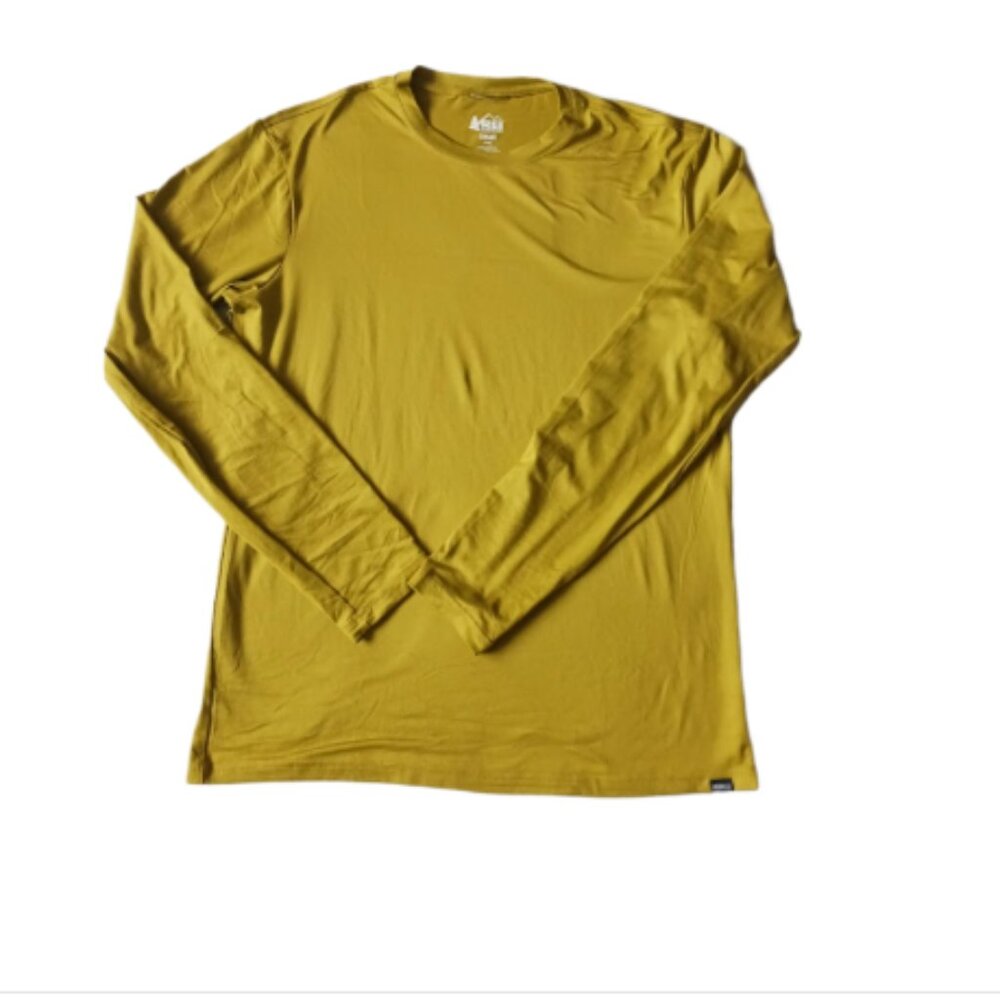 REI Co-op Men's Long Sleeve Shirt Small Yellow Mustard Activewear Stretch Tee